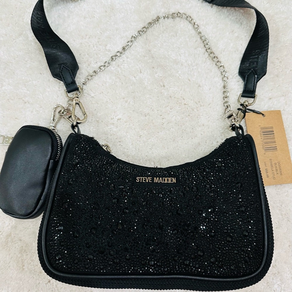 STEVE MADDEN BTAMELA STUD CROSSBODY BAG SHOULDER PURSE TOP HANDLE BLACK NWT